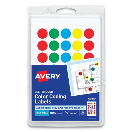 AVERY DENNISON Label, See-Through, 3/4"Round, Ast, PK1015 05473